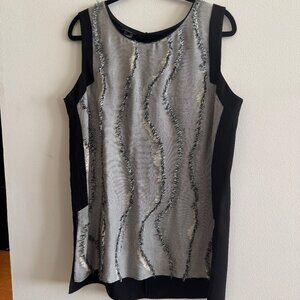 Lafayette 148 New York Sleeveless Textured Sheath Dress — Black & Silver, Size 1